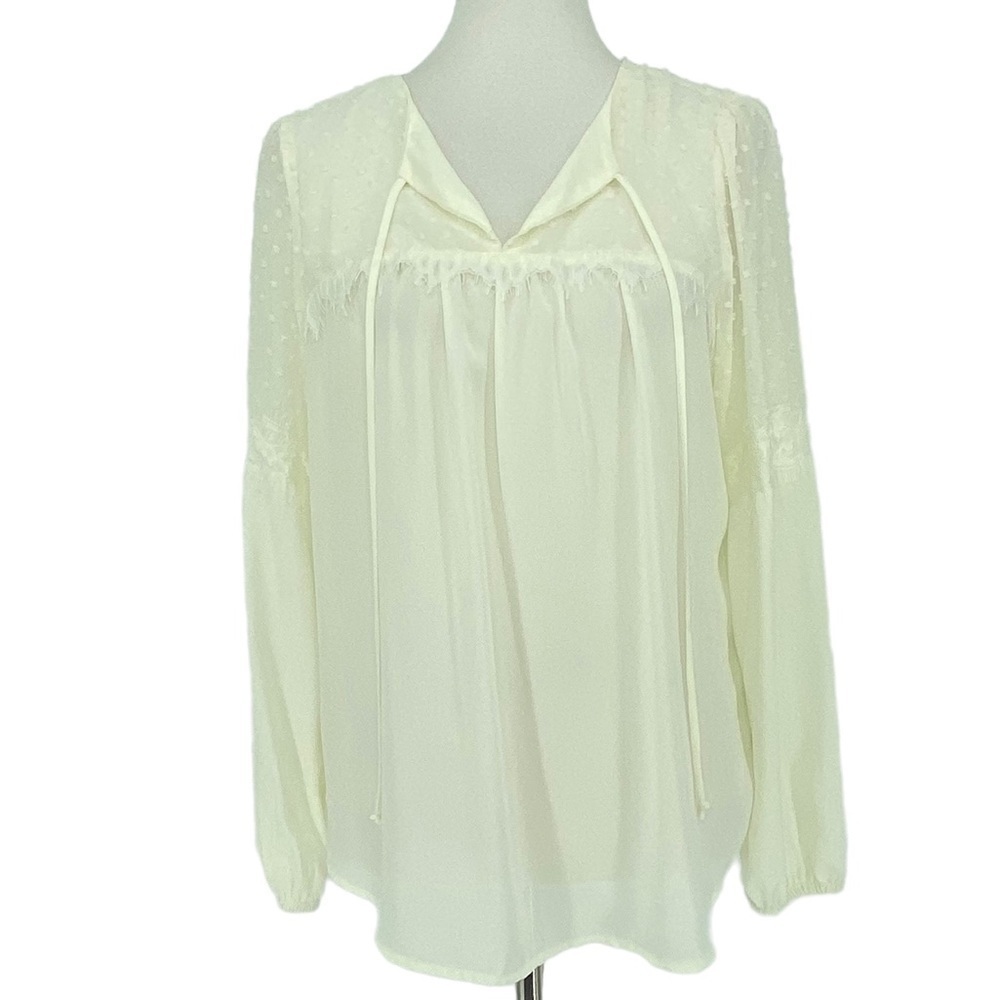 Gibson cream peasant tie neck LS blouse, S
